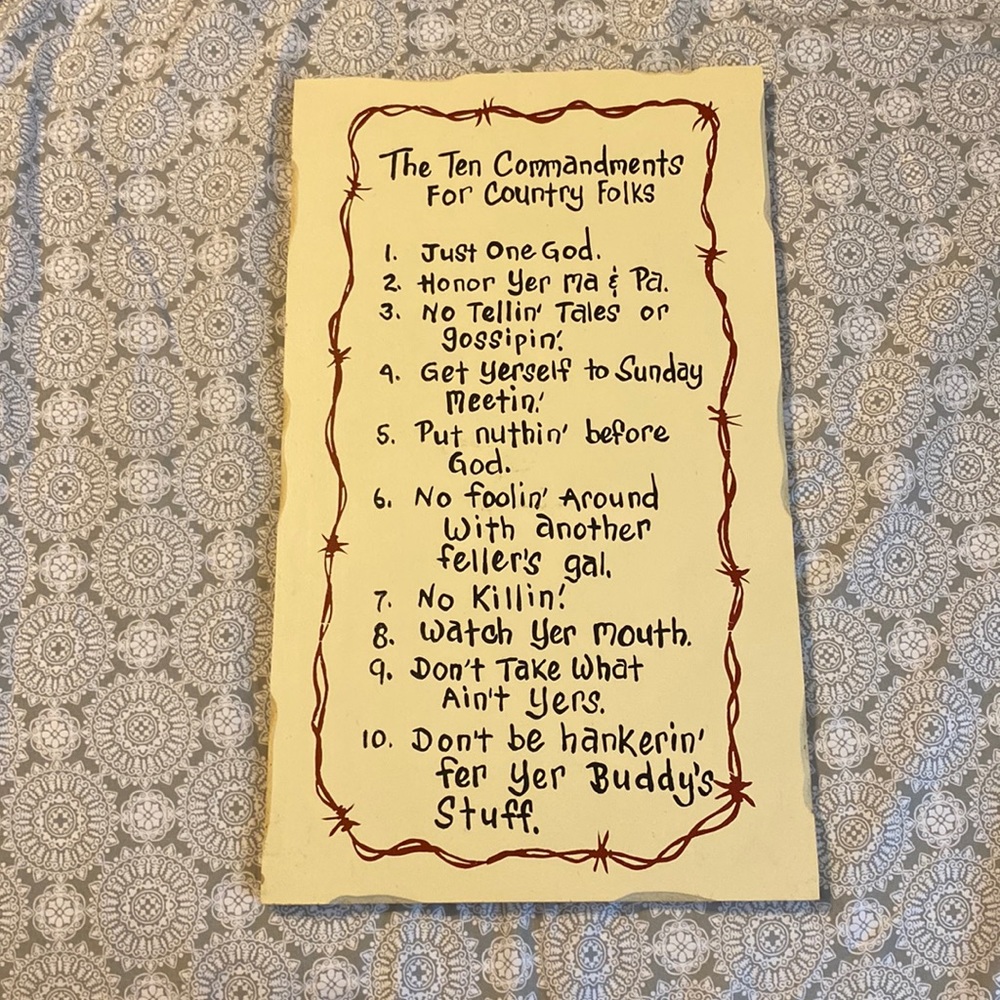 The Ten Commandments for Country Folks Decor